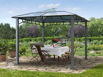 Modern tuinpaviljoen met polycarbonaat dak