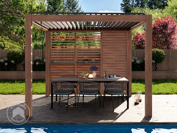 Pergola met verstelbare lamellenwand