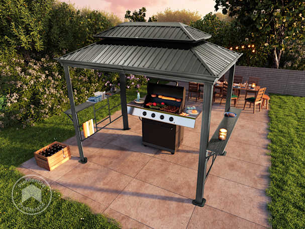 Bbq overkapping met handige planken