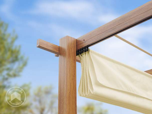 Houten pergola met schaduwdoek