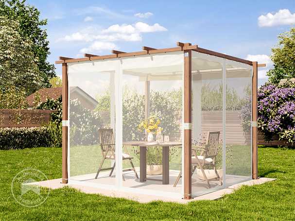 Pergola met muggennetten in crème