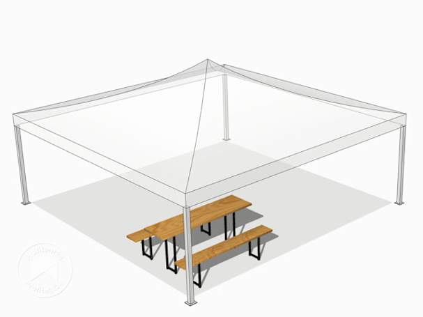 Easy up partytent 5x5 met banken in 3D