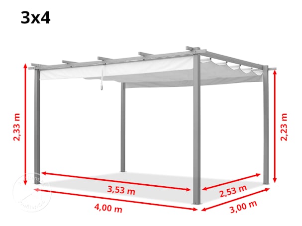 Afmetingen van onze pergola's met maatwerk zonnedoeken