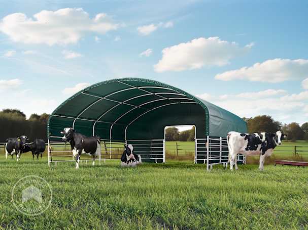 Ein mobiles Weidezelt im Einsatz als Kuh- und Rinderstall