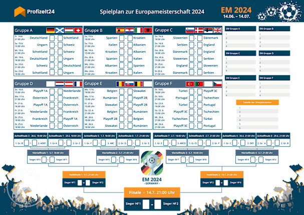 Der Profizelt24-Spielplan für die EM 2024 zum Ausdrucken