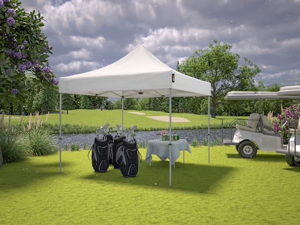 Ein flexibler Faltpavillon als Ausschankzelt beim Golf