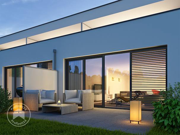 Ein moderner Garten mit Sitzecke