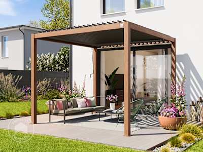 Moderne Pergola mit Lamellen in Perlgrau