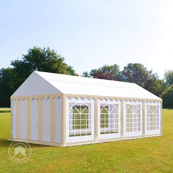 Einen faltbaren Pavillon in Beige-Weiß auf Events einsetzen