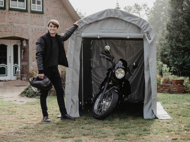 3x3,5m Motorrad Garage in Anthrazit Matt mit Metalldachziegel