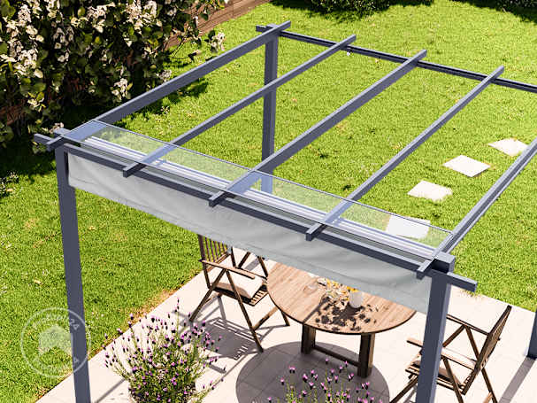 Eine stabile Pergola inklusive Sonnensegel