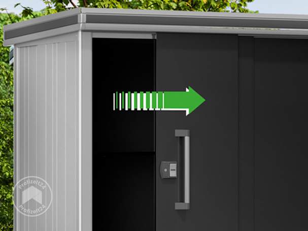 Stabiler Gartenschrank mit praktischer Schiebetür
