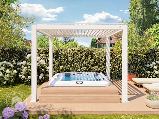 En pergola över spabad eller pool