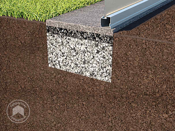 Læg drivhusets fundament af betonplader på grus