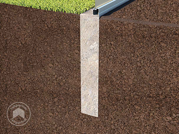 Lægning af drivhusets fundament på betonstrimler