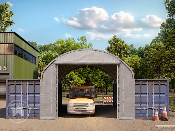 Parete frontale per copertura container con porta avvolgibile